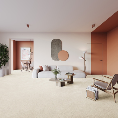 Moquette épaisse en polyester recyclé Re-life vanille - salon