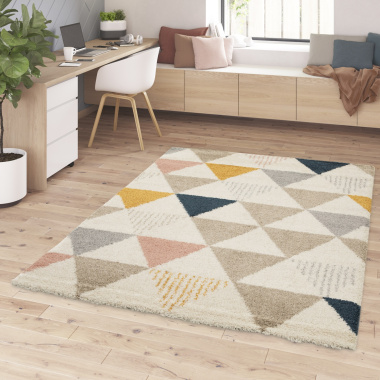 Tapis doux à poils longs - Eden - Triangles multicolore - bureau