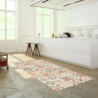 Tapis Vinyle - Carreaux de ciment rouge brique - Cuisine