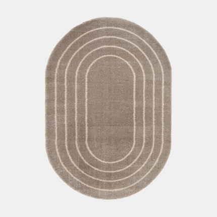 Tapis ovale en matire douce recycle - Masha - Taupe et beige