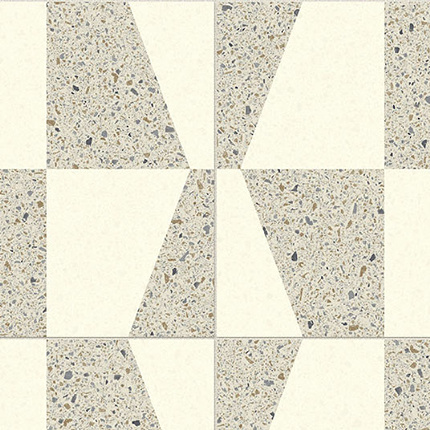 Sol Vinyle Textile Relief 3D - Carrelage gomtrique mix crme et terrazzo - Sans perspective