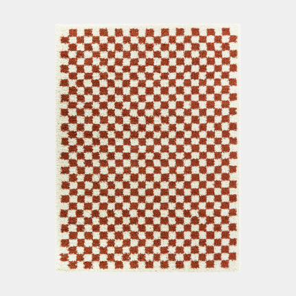 Tapis damier  poils longs - Colorama - Rouge terracotta