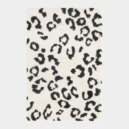 Tapis salon  poils longs - Wild animal noir et blanc cass