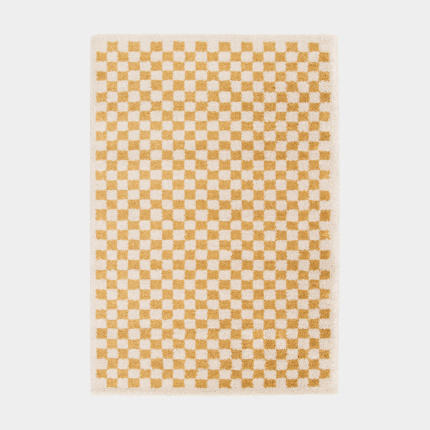 Tapis damier  poils longs - Colorama - Jaune rtro