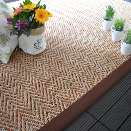 Tapis tiss plat - Chevron nature et finition marron