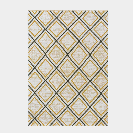 Tapis d'extrieur ou de salon - Motifs losanges - Jaune et noir