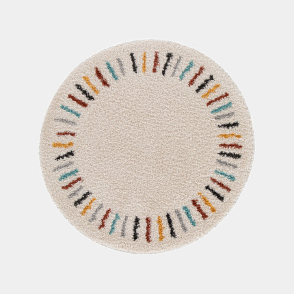 Tapis rond chambre d'enfant berbre - Adel - Beige et traits multicolore