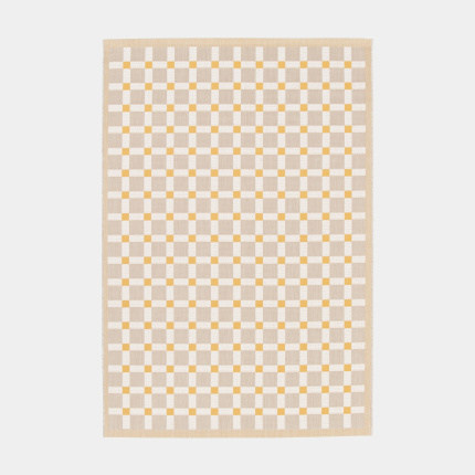 Tapis  motif carreaux en matire recycle - Pauline - Beige et ocre