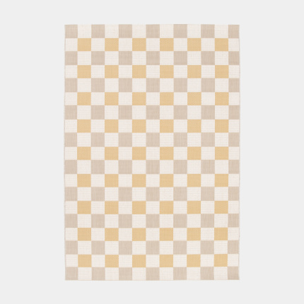 Tapis motif damier en matire recycle - Andy - Beige et ocre