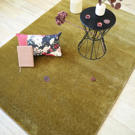 Tapis salon en velours vert galon lin