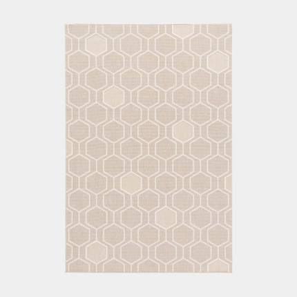 Tapis extrieur et intrieur motif graphique - Hexagone - Beige et cru