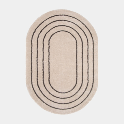 Tapis ovale en matire douce recycle - Masha - Crme et taupe