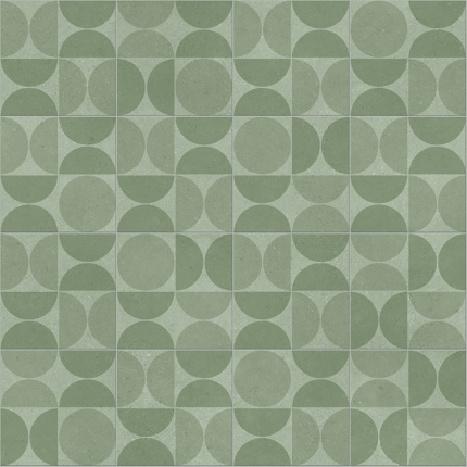 Sol Vinyle Textile - Relief 3D - Carreaux Bauhaus - Demi-cercle vert