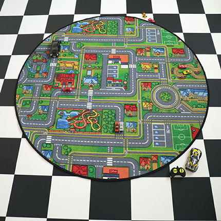 Tapis rond de jeu enfant circuit de voiture ville