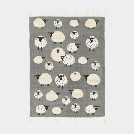 Tapis chambre d'enfant - Petits moutons - Gris et beige