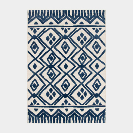 Tapis extrieur et intrieur motif ethnique - Brasilia - Bleu fonc