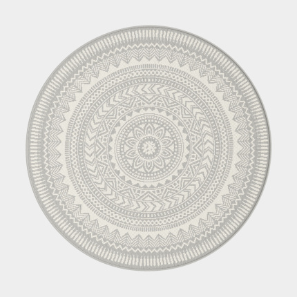 Tapis rond d'intérieur ou d'extérieur - Mandala - Gris