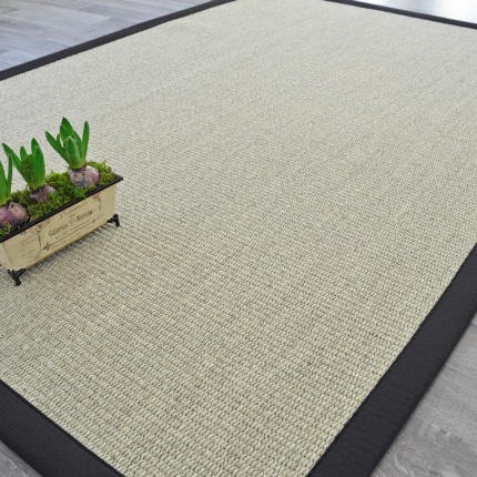 Tapis Sisal Quintana blanchi ganse coton noire