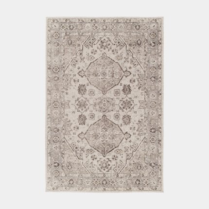 Tapis  motif oriental en tissu chenille recycl - Yanis - Gris et brun