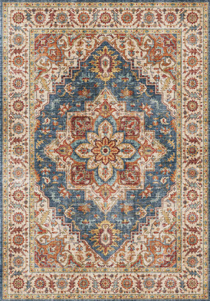 Tapis doux  motif oriental - Lela - Marron et bleu