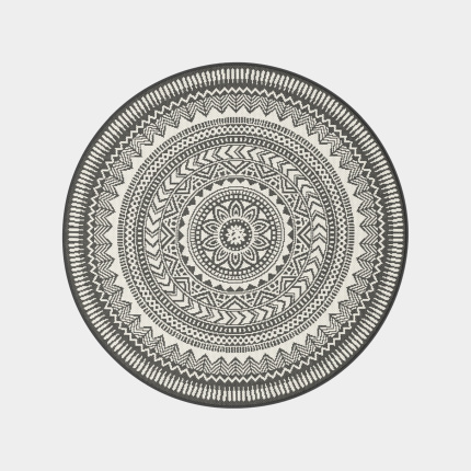 Tapis rond d'extrieur ou d'intrieur - Mandala - Noir