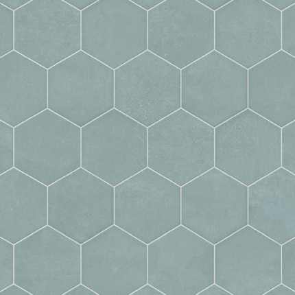 Sol Vinyle Textile Relief 3D - Carrelage uni hexagonal - Bleu ciel - Sans perspective