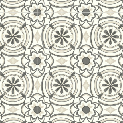 Finition mate et design andalou pour sol vinyle Textile Rénove - Effet carreaux de ciment Andalousie - Noir