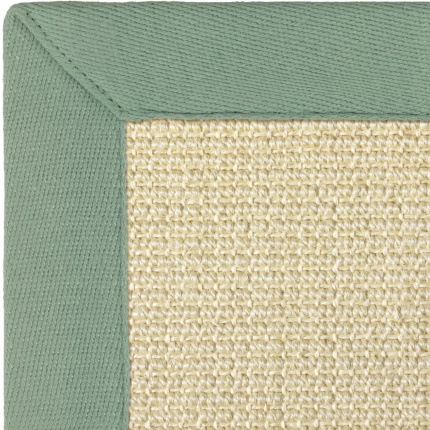 Tapis Sisal grosses boucles Cuba blanchi ganse lin vert sauge