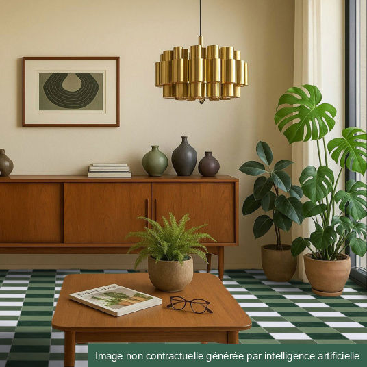 Sol Vinyle Mood - Maison Vichy - Vert dans un salon esprit maison de campagne