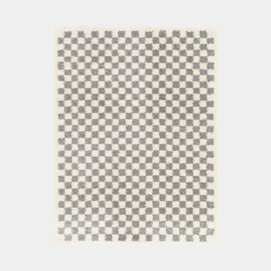 Tapis damier à poils longs - Colorama - Gris coloré