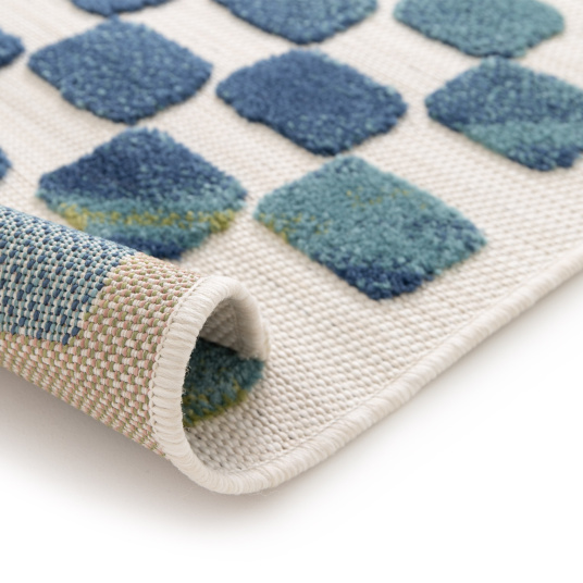 Tapis intérieur et extérieur motif géométrique - Idylle - Bleu et vert - envers