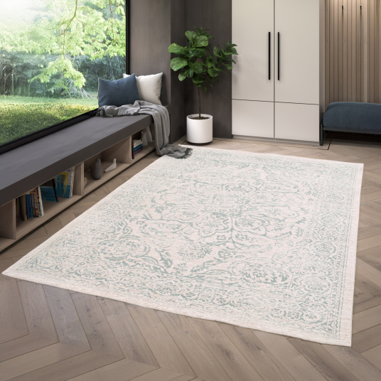 Tapis à motif oriental en tissu chenille recyclé Camélia gris - salon