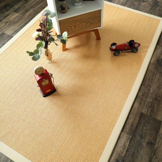Tapis Sisal Veracruz - Chevron - Miel - ganse coton écru