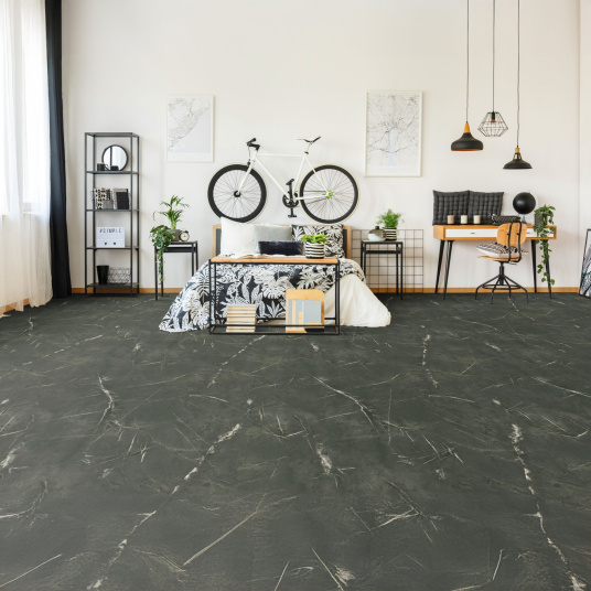 Sol vinyle Inspiration effet marbre noir - chambre