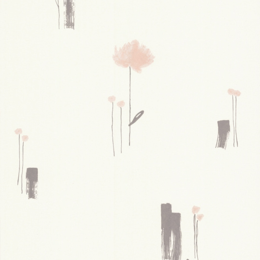 Papier peint expansé sur intissé - Basique - Motif floral rose tendre et gris - sans perspective