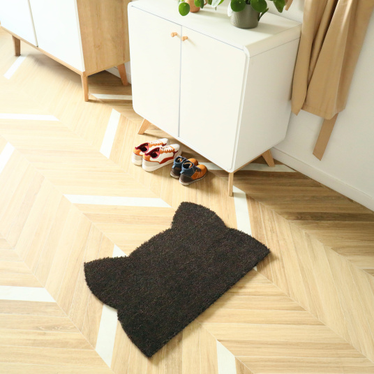 Paillasson coco brun Chat Miaou, épaisseur 17 mm, décor entrée maison