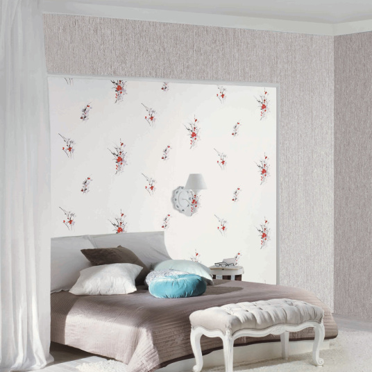 Papier peint vinyle expansé sur intissé - Aquarelle - Fleurs rouges - Chambre