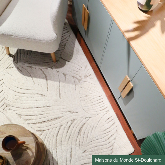Tapis de salon en matière recyclée Ode à la nature beige et crème - vue du dessus