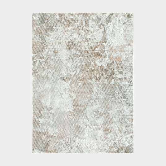 Tapis salon en velours Archi blanc marbré marron et camel