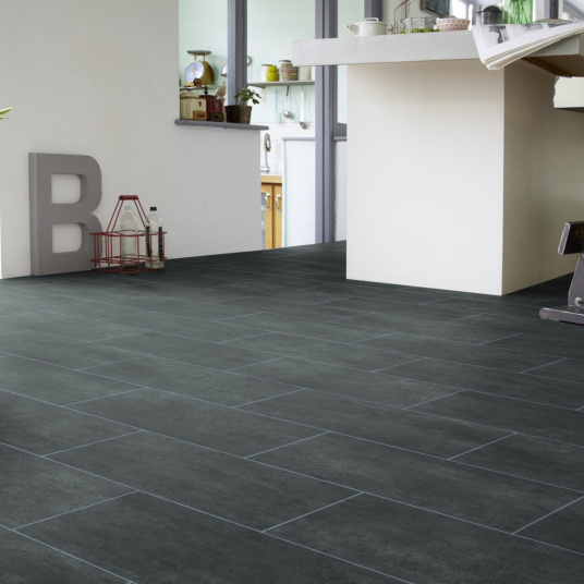 Sol PVC Best - Motif Carrelage Gris Foncé Marbré - cuisine