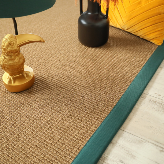 Tapis Sisal grosses boucles Cuba havane ganse vert émeraude - salon