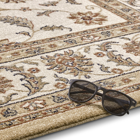 Tapis style persan en velours ras - Kiana - Beige antique - tranche