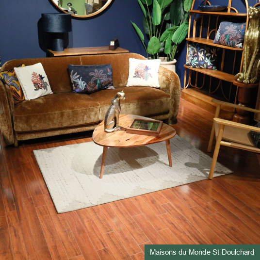 Tapis de salon en matière recyclée Ode à la vie beige et crème - salon