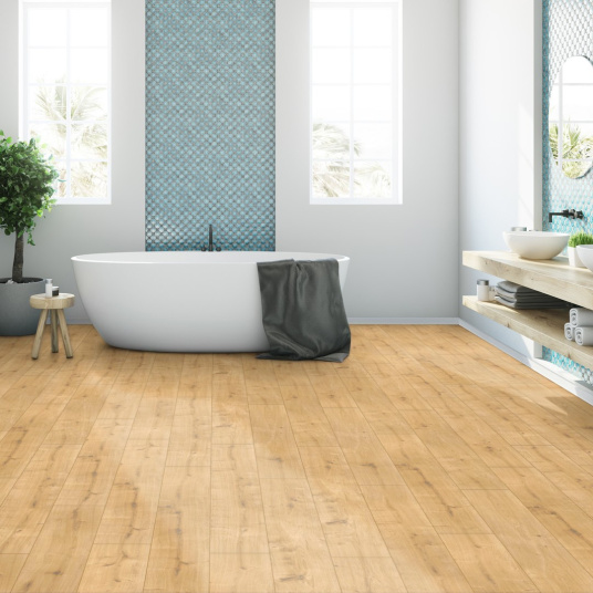 Parquet flottant Stratifié compatible cuisine salle de bain - Chêne beige sahara - Salle de bain