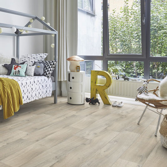 Sol PVC Premium Envers Textile - imitation Parquet grisé - Chambre d'enfant