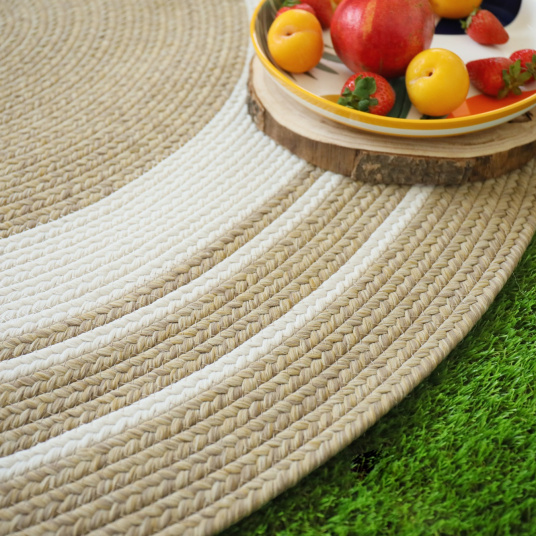 Tapis rond imitation fibres naturelles intérieur et extérieur Provence aspect jute - coté