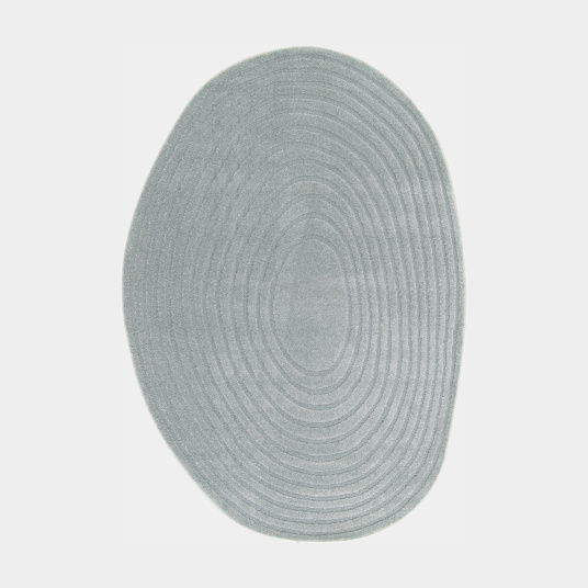 Tapis de forme ovale organique en relief - Circle - Cercle gris bleuté, design moderne et doux