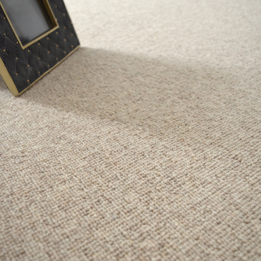 Tapis pure laine Killoo grège ganse coton écru - zoom