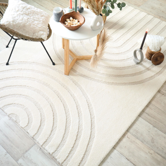 Tapis de salon - Néo Circle - Courbe écru et crème - chambre