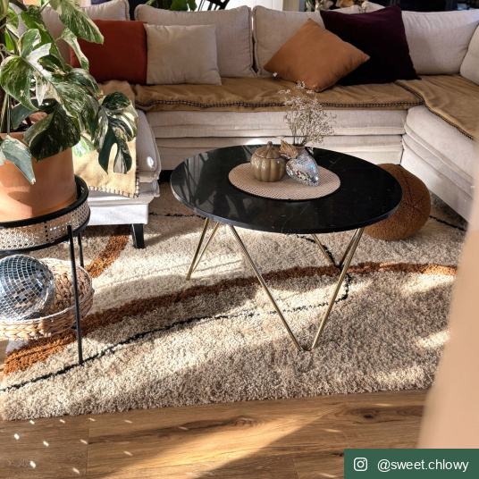 Tapis Courbes du Désert beige et marron dans salon pour une ambiance douce et naturelle style berbère